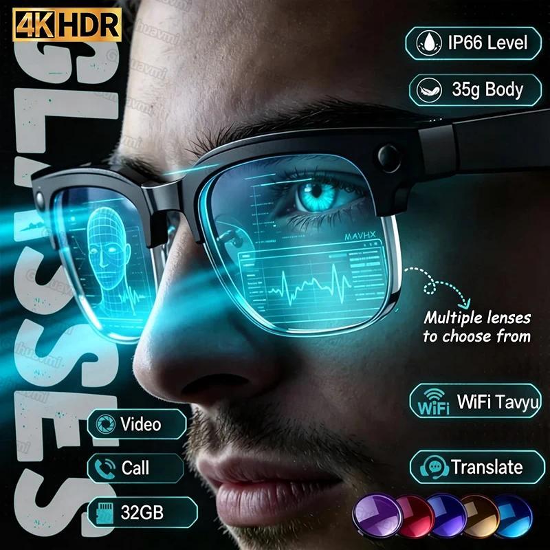 4K 800W HD Camera AI Smart Glasses 2026 ChatGPT Record Video Languages Translation Music Player Sunglasses Glasses With Camera