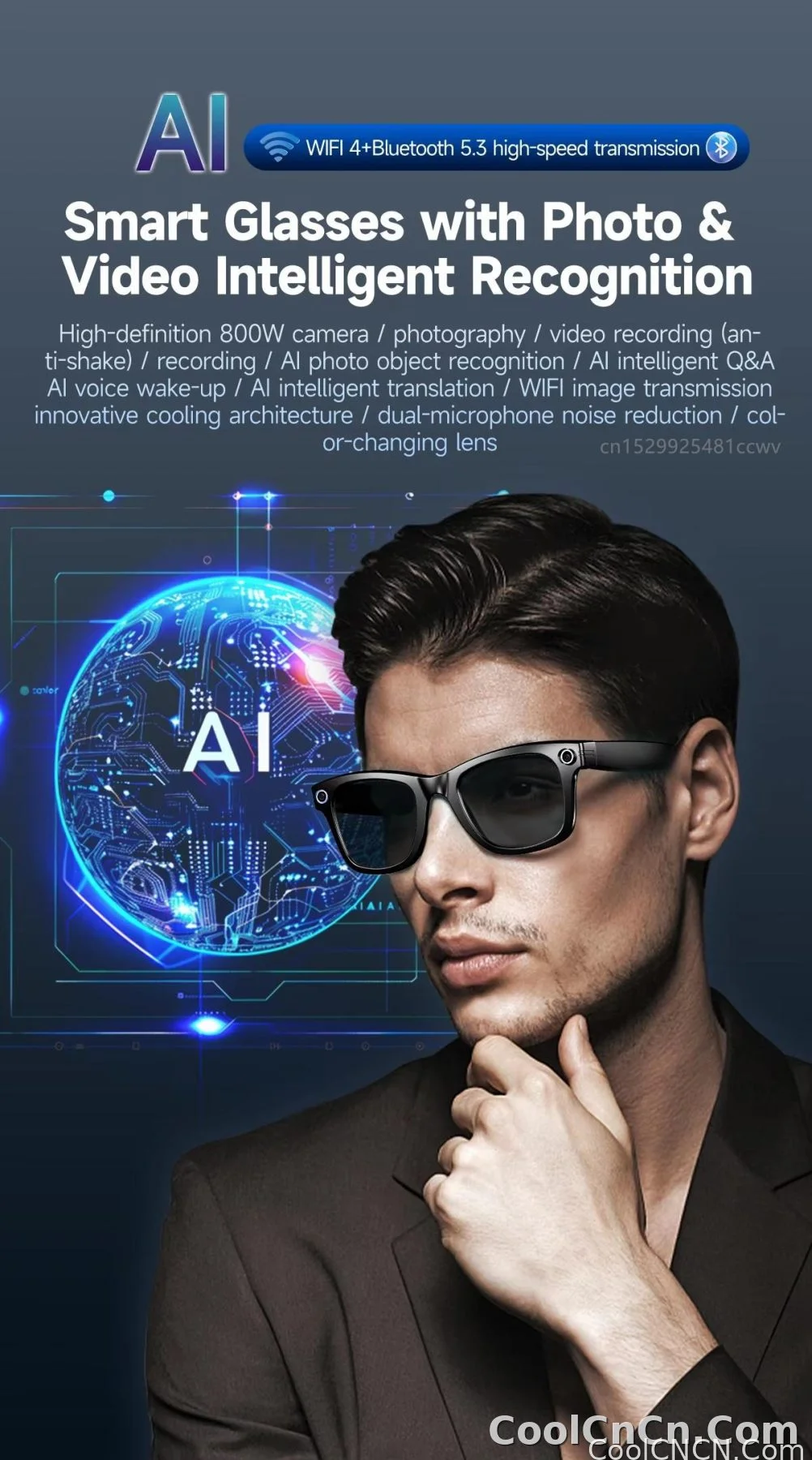 W610 AI Smart Glasses with Video Camera 800W Outdoor Sunglasses Wi-Fi Transfer BT Calling Audio Record Smart Wearable Headset - detail