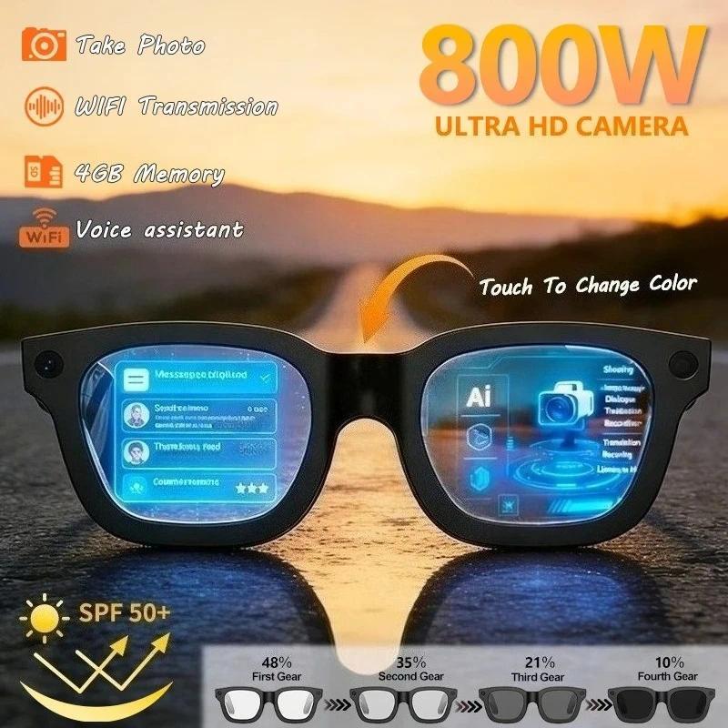 With Camera AI 4K Glasses New Upgrade 800W HD Video Recording AI Photo Recognition Translation Bluetooth Call Voice Sunglasses