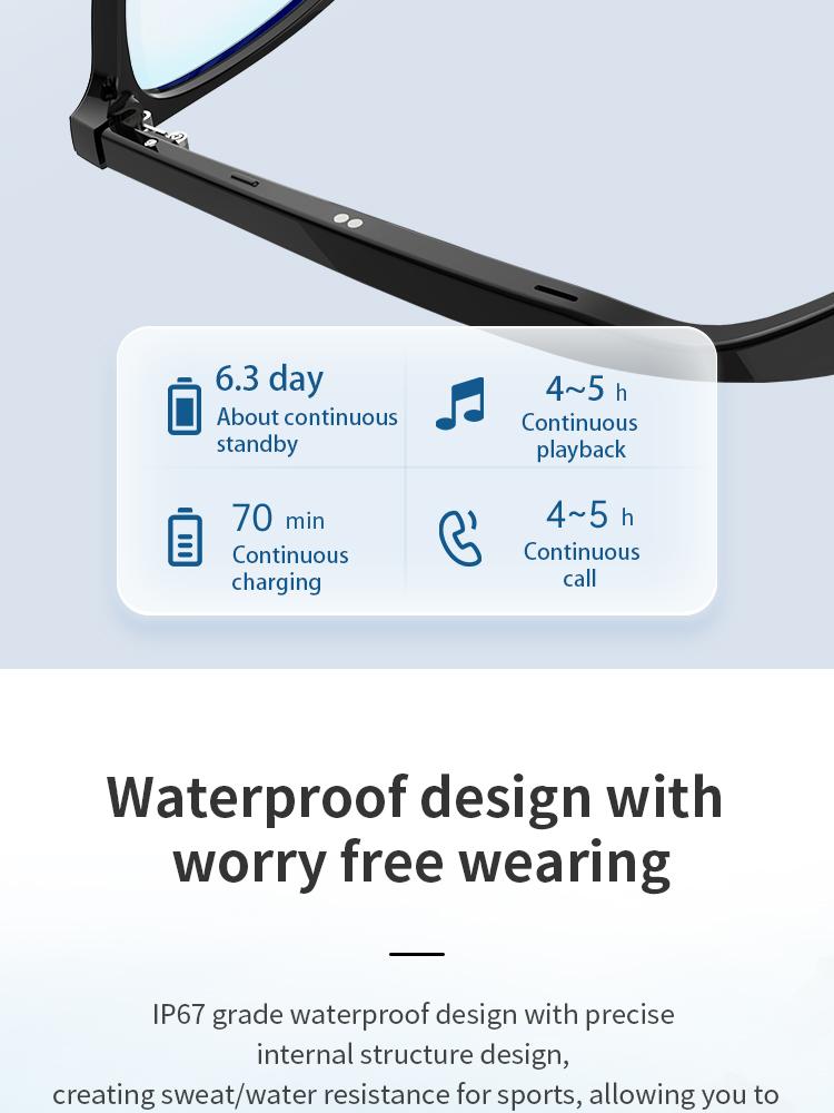 Bluetooth Smart Glasses Voice Call Music Play Remote Control Camera Wireless Bluetooth Headset Waterproof Glasses For Men  Women - gallery