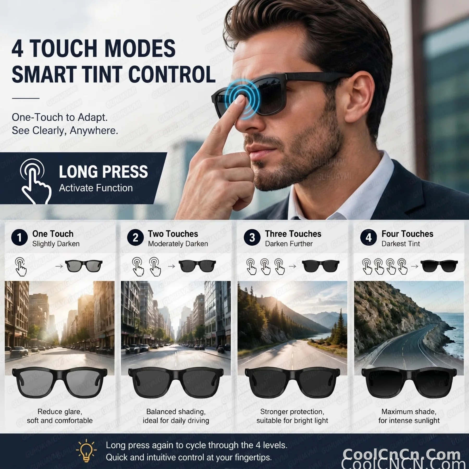 New 2026 Pro Smart Sunglasses Bluetooth AI Voice Assistant Translation HD Audio ENC Dual Mic Touch Color Change IP65 TR90 Frame - detail