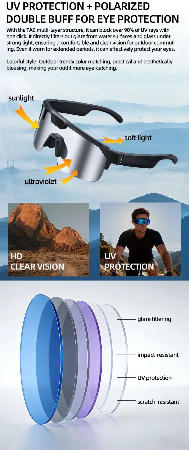 2026 New AI Smart Sports shooting&recording Glasses 800W Camera HD Anti-shake Bicycle Riding Shooting Artifact Windproof Goggles - gallery
