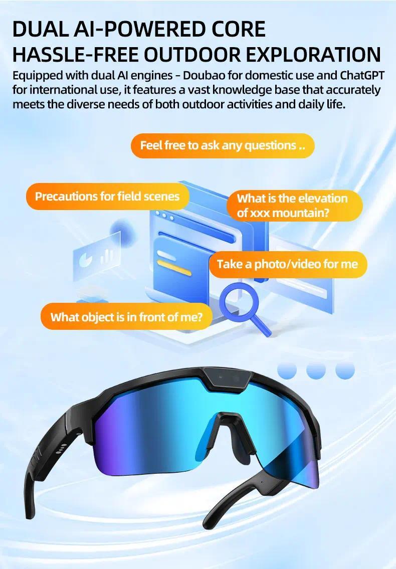 2026 New AI Smart Sports shooting&recording Glasses 800W Camera HD Anti-shake Bicycle Riding Shooting Artifact Windproof Goggles - gallery