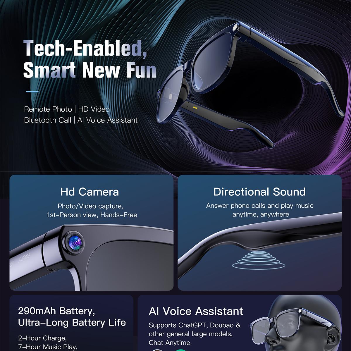 AI Smart Glasses Camera Sunglasses Wireless Bluetooth Touch Call Meeting For Men Real Time Translation Glasses With Camera Music - gallery