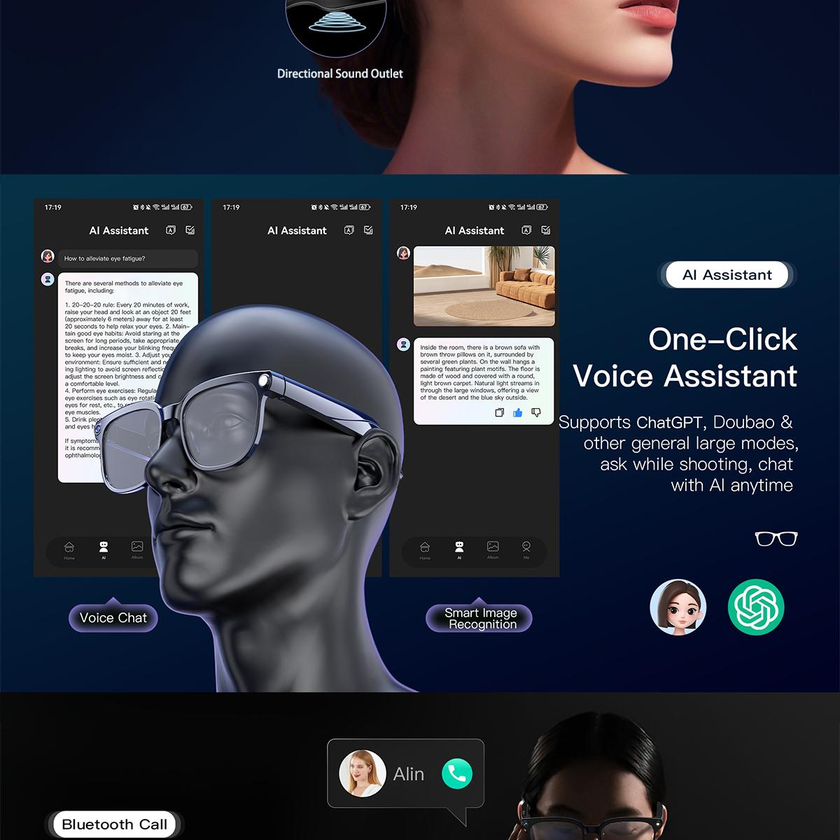 AI Smart Glasses Camera Sunglasses Wireless Bluetooth Touch Call Meeting For Men Real Time Translation Glasses With Camera Music - gallery
