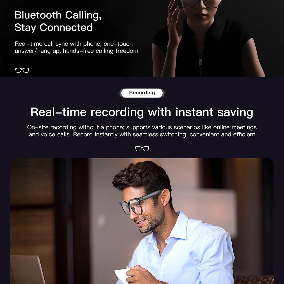 AI Smart Glasses Camera Sunglasses Wireless Bluetooth Touch Call Meeting For Men Real Time Translation Glasses With Camera Music - gallery