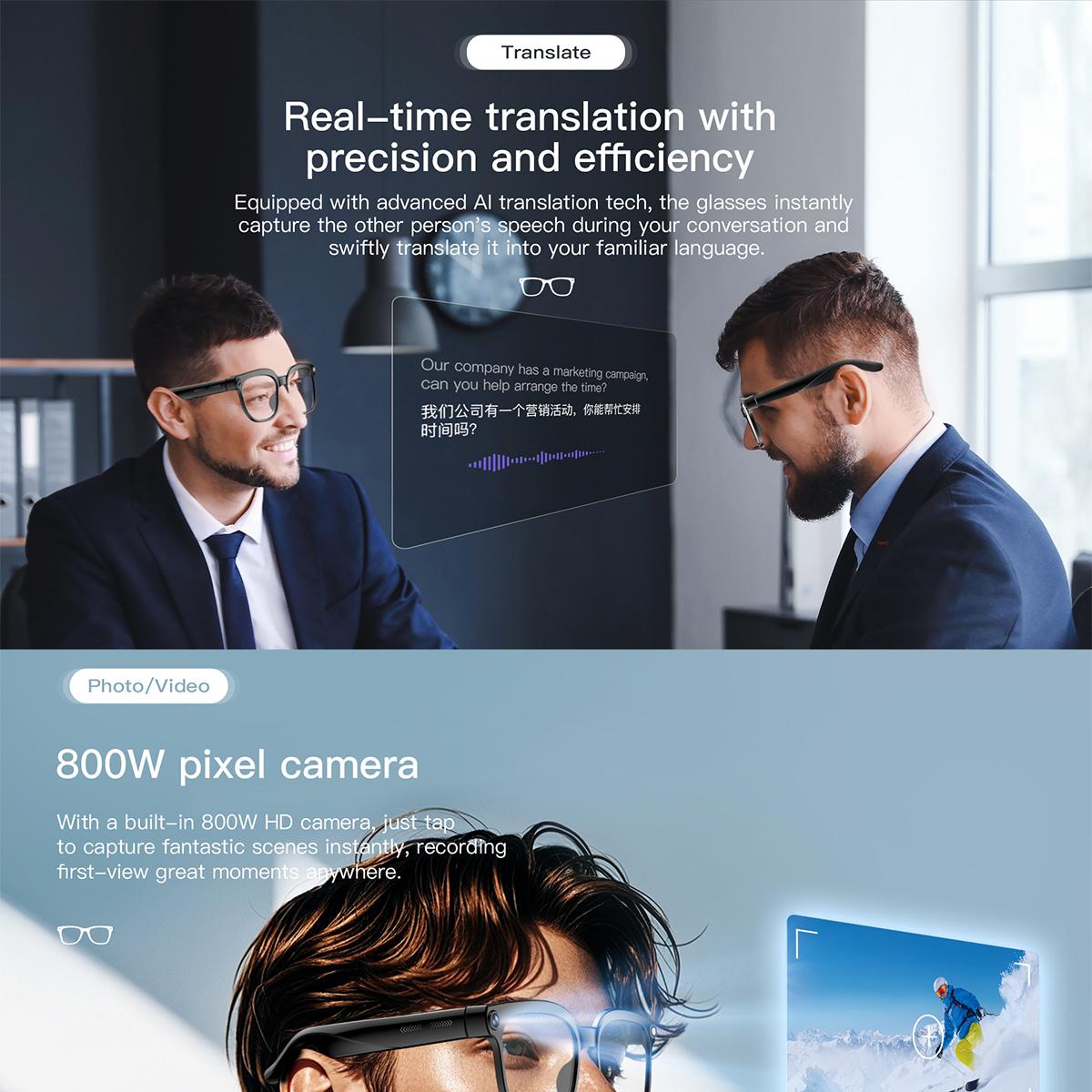 AI Smart Glasses Camera Sunglasses Wireless Bluetooth Touch Call Meeting For Men Real Time Translation Glasses With Camera Music - gallery