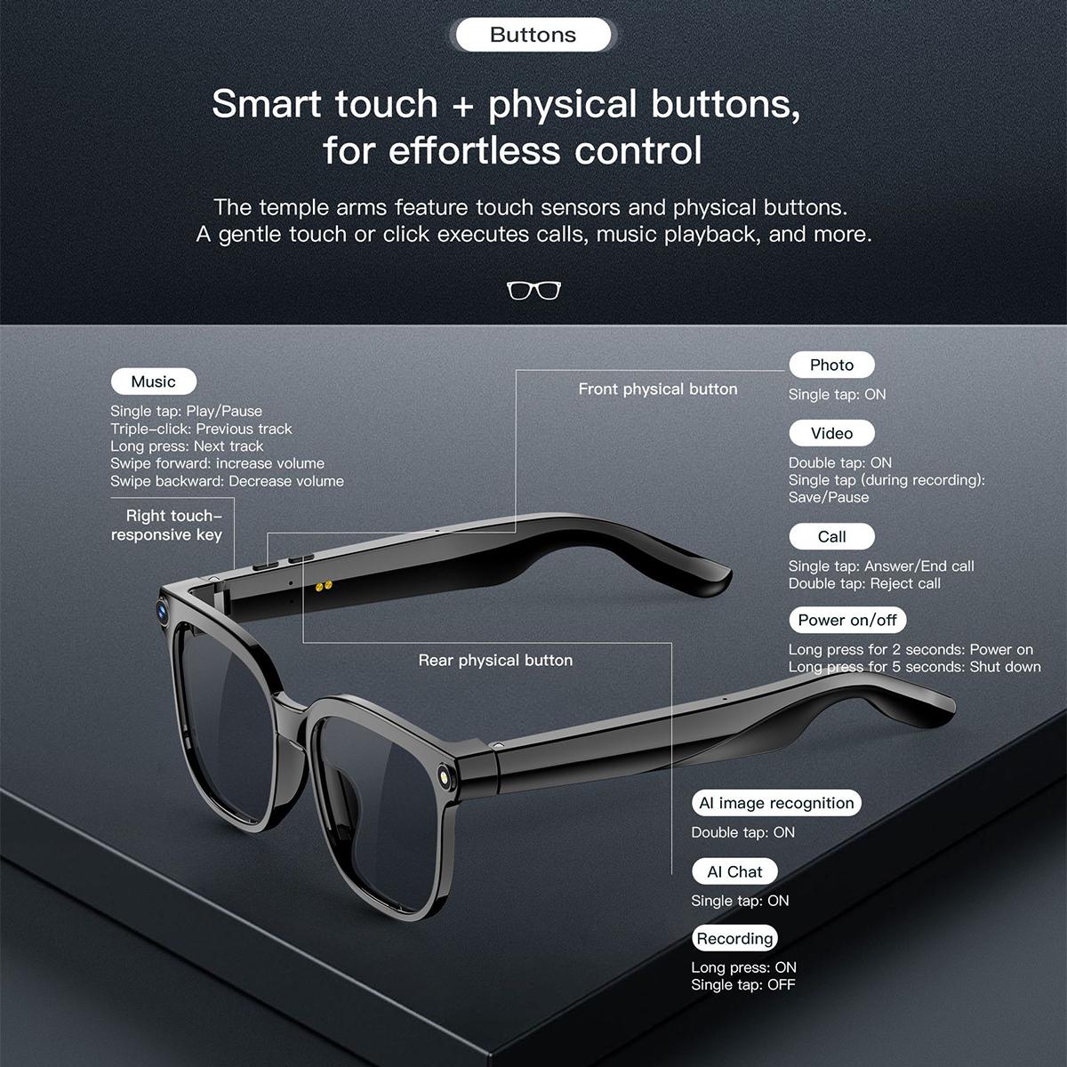 AI Smart Glasses Camera Sunglasses Wireless Bluetooth Touch Call Meeting For Men Real Time Translation Glasses With Camera Music - gallery
