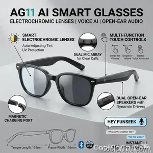2026 New AI Smart Glasses,AI ChatGPT and Gemini-2.5 with 164 Translations Supported,Bluetooth Glasses for Men Women,Music Playback & Hands-Free Calling,Photochromic Lens,IP67 Waterproof - view 8