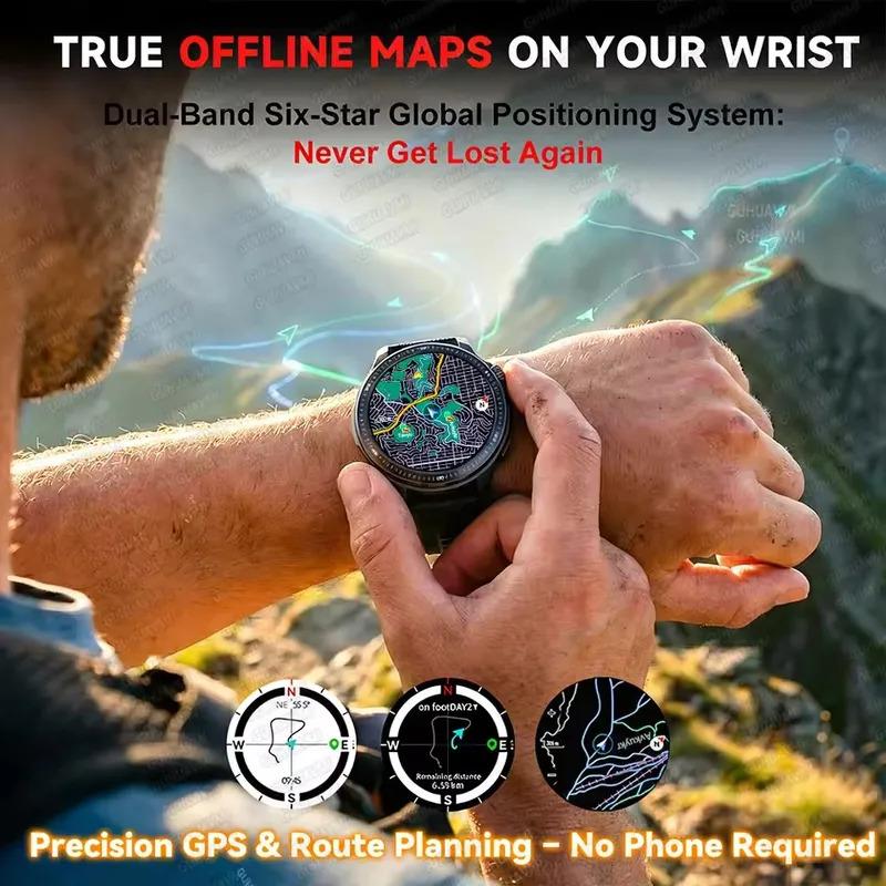 CoolWiz Smartwatch with built-in GPS, offline maps, 4GB memory, 3ATM water resistance, 500mAh battery, compass, call making, sports swimming band for outdoor activities and everyday use