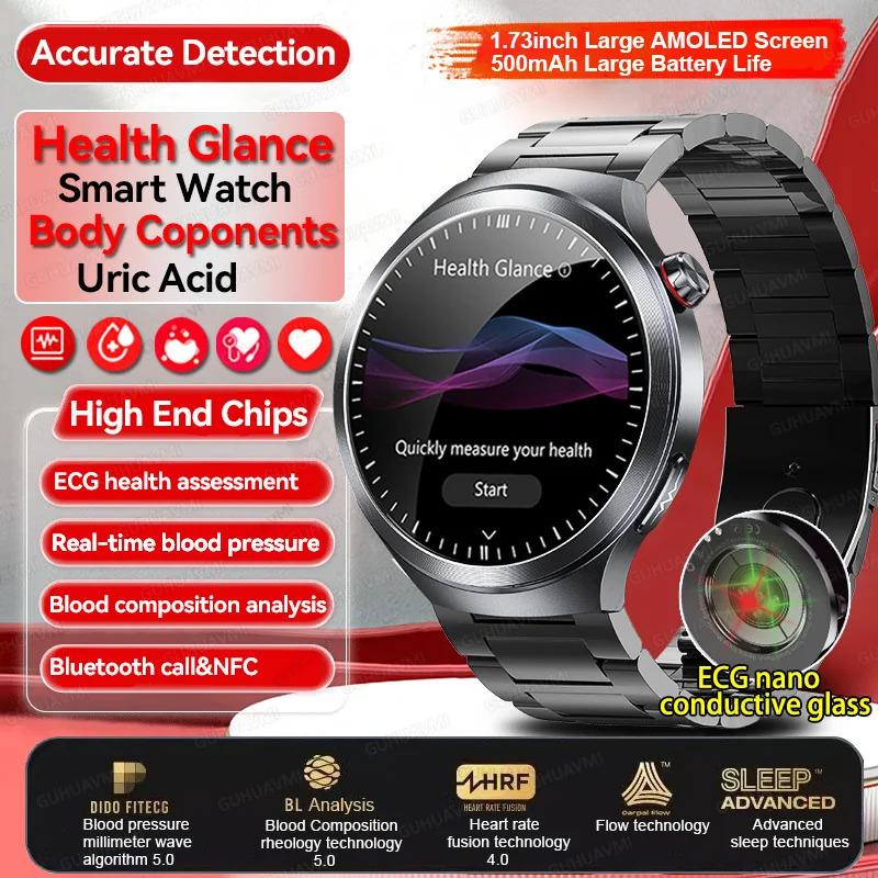 CoolWiz Smart Watch for Body Composition, Blood Pressure, NFC ECG + PPG, Body Temperature, Uric Acid, Lipids, Call Function; Waterproof Smart Watch for Men, suitable for outdoor sports and daily use