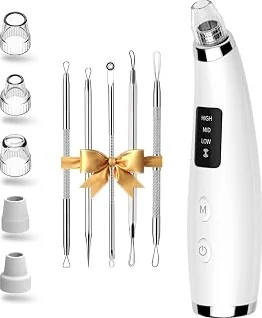 Premium Blackhead Remover Pore Vacuum with 5 Attachments, 3 Suction Levels (White) — Perfect Gift Idea