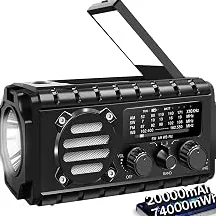 Pro Grade 20000mah Hand Crank Emergency Radio, SW/NOAA/AM/FM Weather Radio, Solar Powered Hand Crank Charger with Big Battery Powered, Portable, Cellphone Charge, SOS, Flashlight for Emergency/Home (Black) — Durable Design