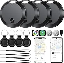 Pro Grade 2026 Air Tracker Tags Item Locator for Android & iOS Bluetooth Tracker Smart Tags Compatible with Apple Find My (iOS) & Google's Find Hub(Android) for Keys, Luggage, Wallet, Vehicles Black (4 Pack) — for Air Tag Finder — Travel Friendly