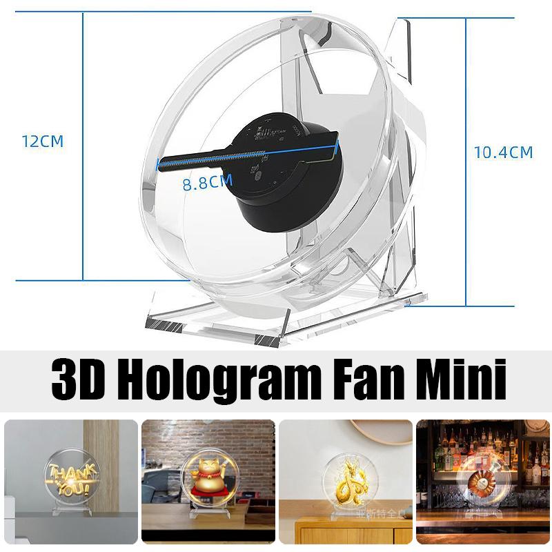 Mini 3D Hologram Fan Projector LED Advertising Display Machine with Remote Control Stand for Store Bar Party Desktop Video Light
