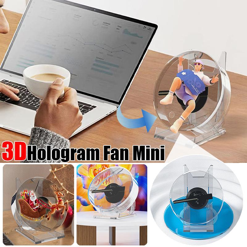 Mini 3D Hologram Fan Projector LED Advertising Display Machine with Remote Control Stand for Store Bar Party Desktop Video Light