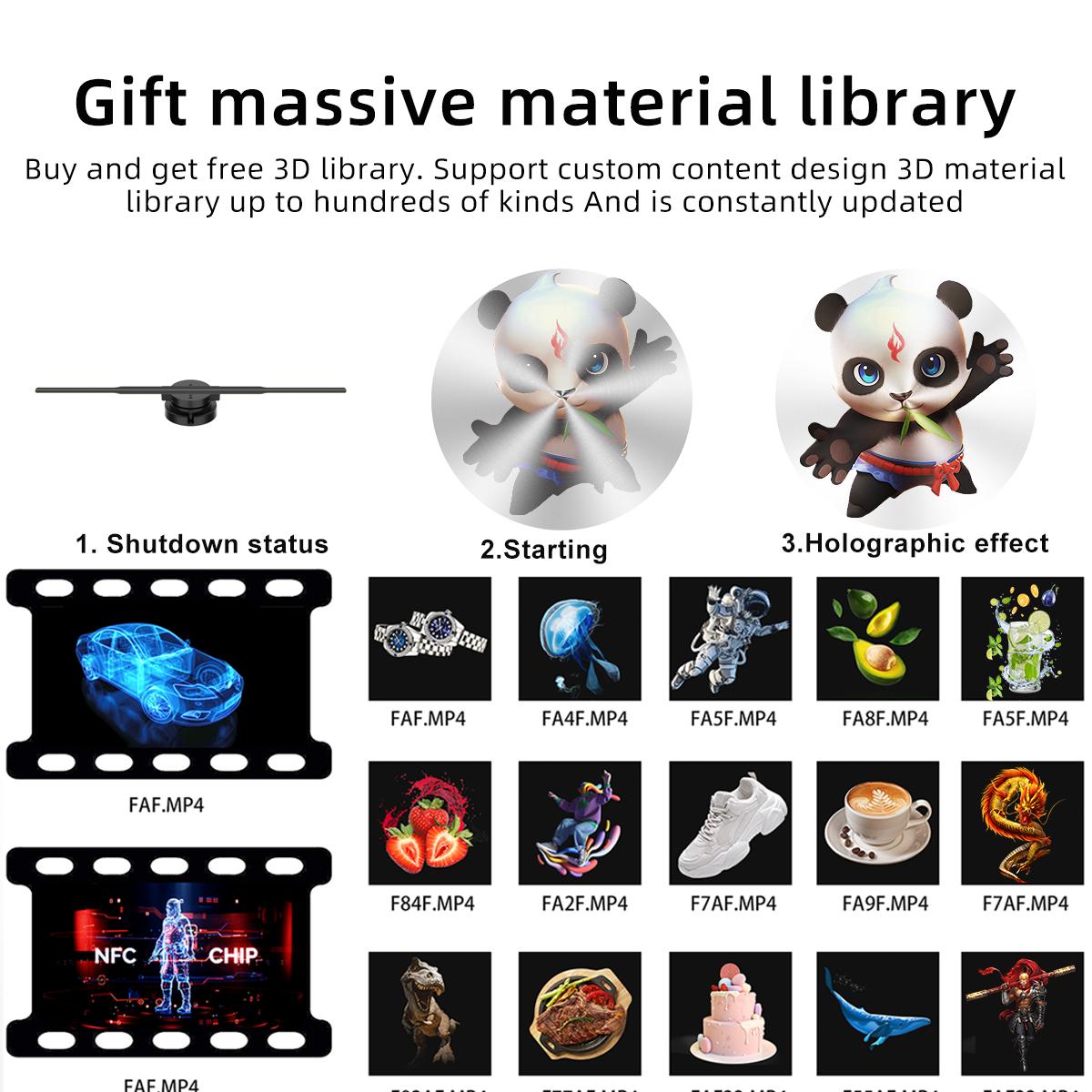 3D Hologram Fan WiFi 3D Holographic Projector Advertising Display HD Light Holographic Projector for Stores Bars Party Xmas