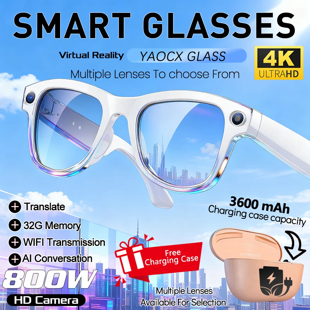 New Intelligent AI Glasses 800W Pixel Camera Video Recording AI Voice Translation Music WIFI Transmission BT Call Smart Glasses