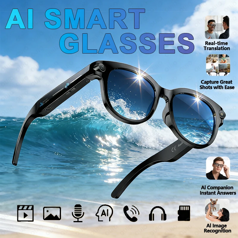 New Al Smart Glasses 200W HD Camera Video Recording AI Translation AI Voice Assistant Sunglasses Bluetooth Call Music Playback