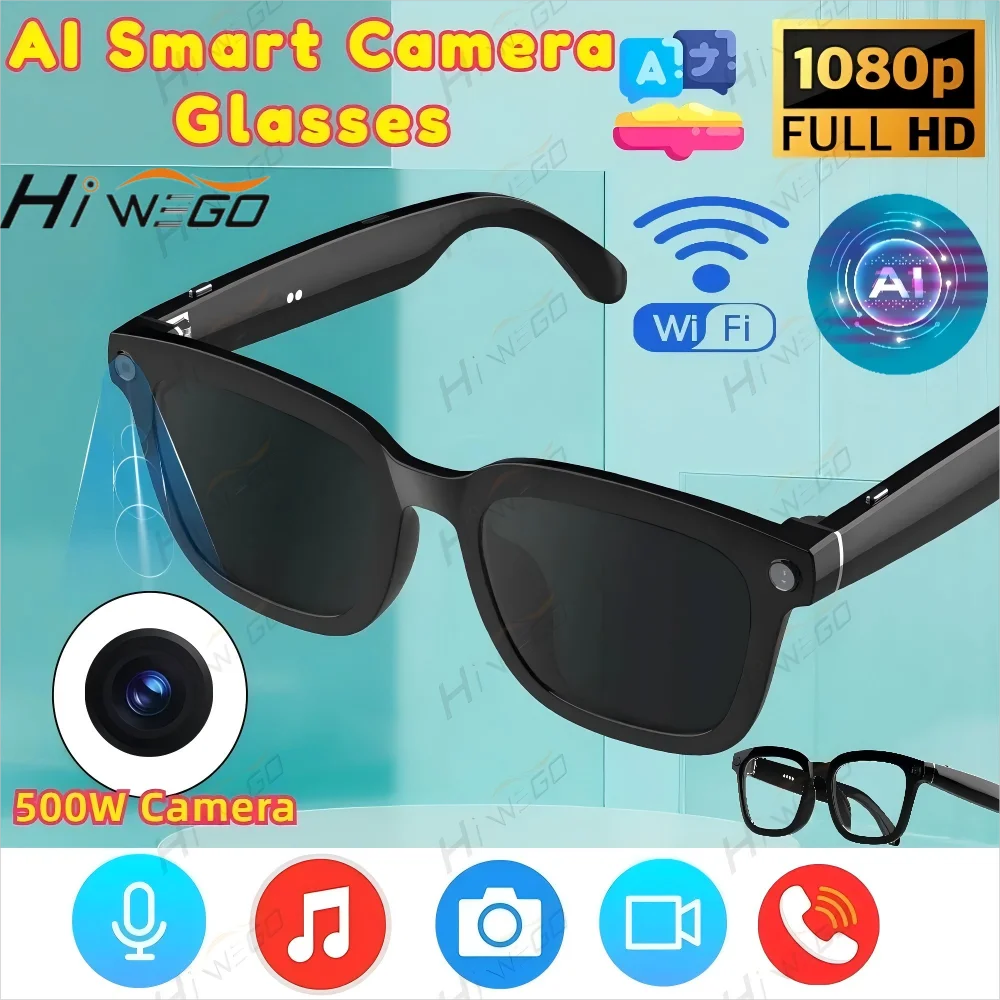 AI Smart Camera Glasses Polarized Sunglasses HD1080P Shooting Video Recorder WIFI Bluetooth Call Glasses for Man Women Goggles