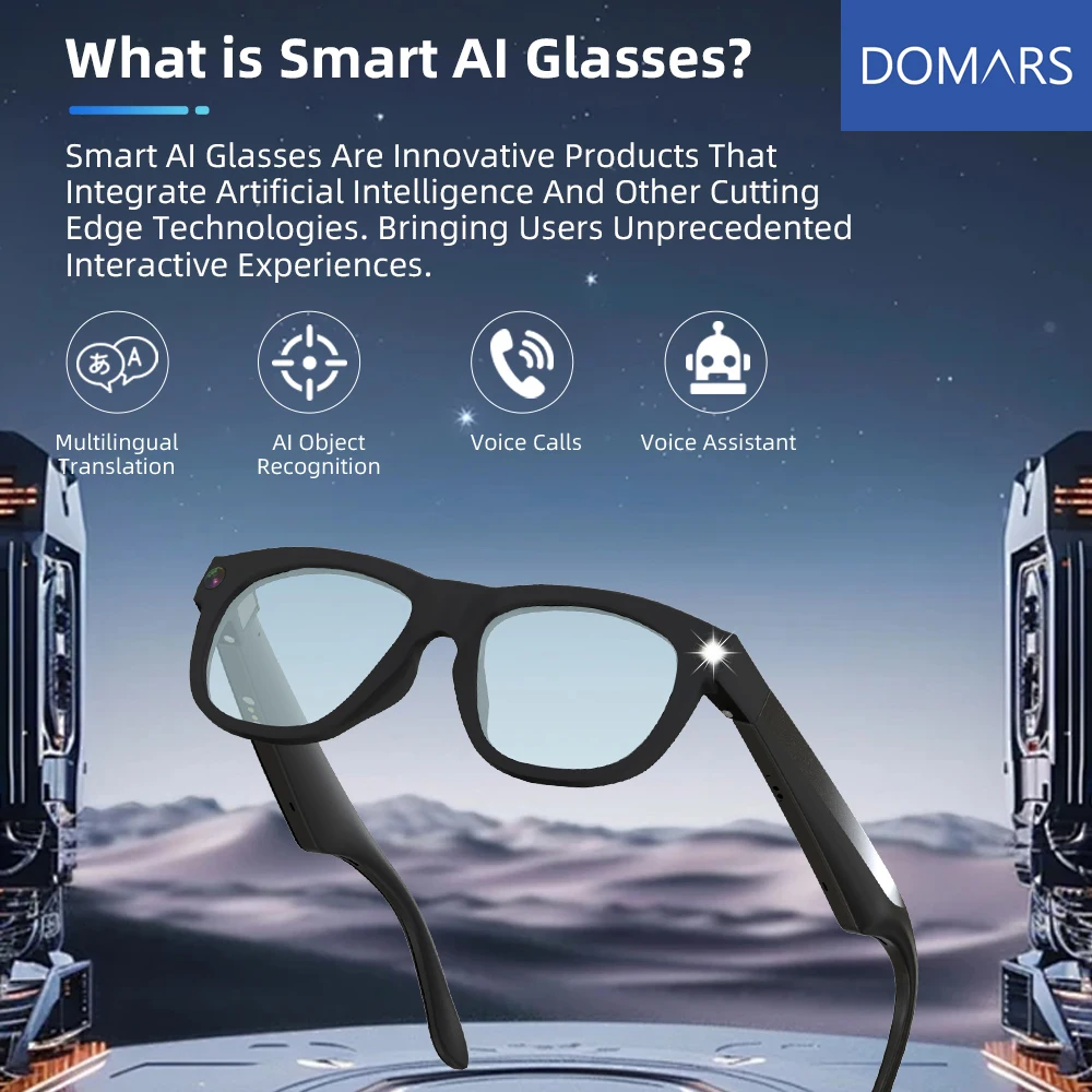 Domars AI Glasses Include High-definition Camera Multilingual Intelligent Translation Built-in Photo and Video Recording System