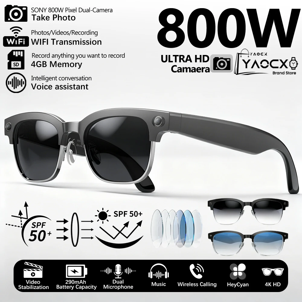 2026 4K HD Smart Glasses With 800W Ultra-Wide Camera Video Recording 4GB AI Photo Recognition Bluetooth Call Translation Voice