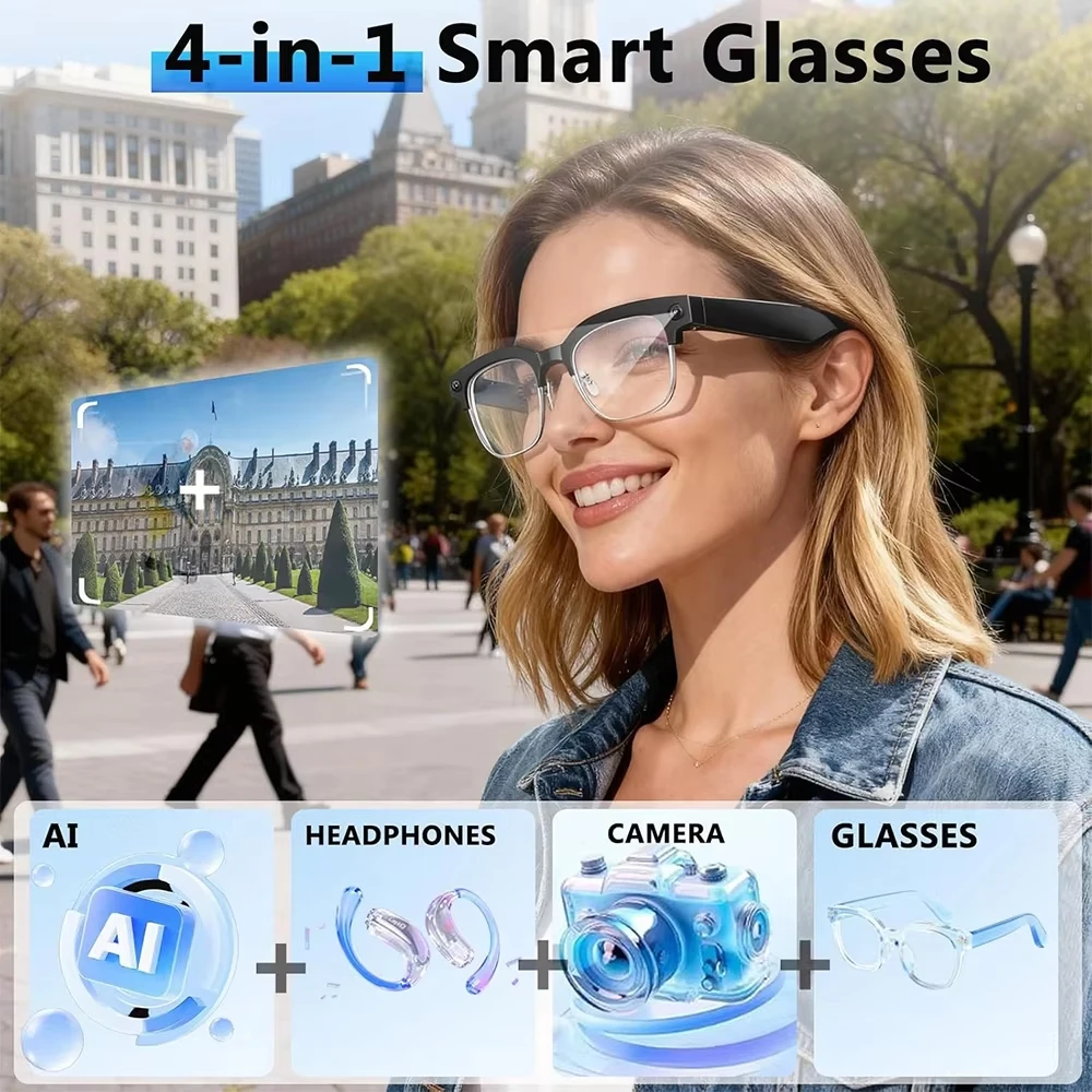 2026 New 8MP Ultra-Wide HD Camera Smart Glasses Video Record 4GB AI Photo Recognition BT Call Translation Voice Smart Glasses