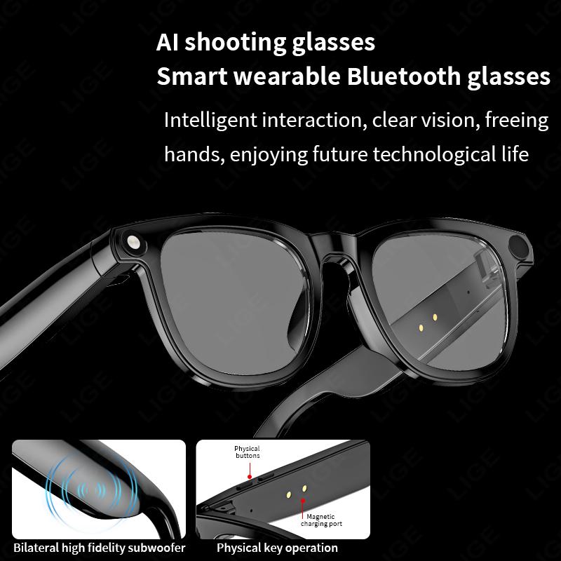 New Smart Bluetooth Glasses 800W Pixels Camera Video Meeting Recording Glasses AI Translation Voice Calling Sunglasses Men Women Wearable Chargeable Anti-Blue Lenses