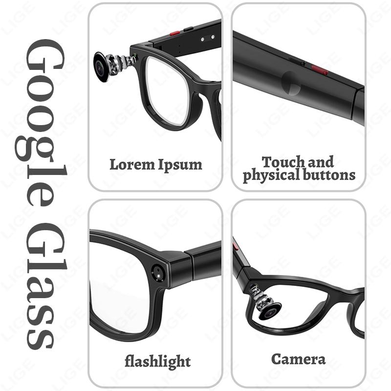LIGE Smart AI Glasses 500W Pixel Camera Glasses Bluetooth Micro Camera Photography Video Recorder Music Call 270mAh Sunglasses Android Magnetic Water Proof Wearable Wireless