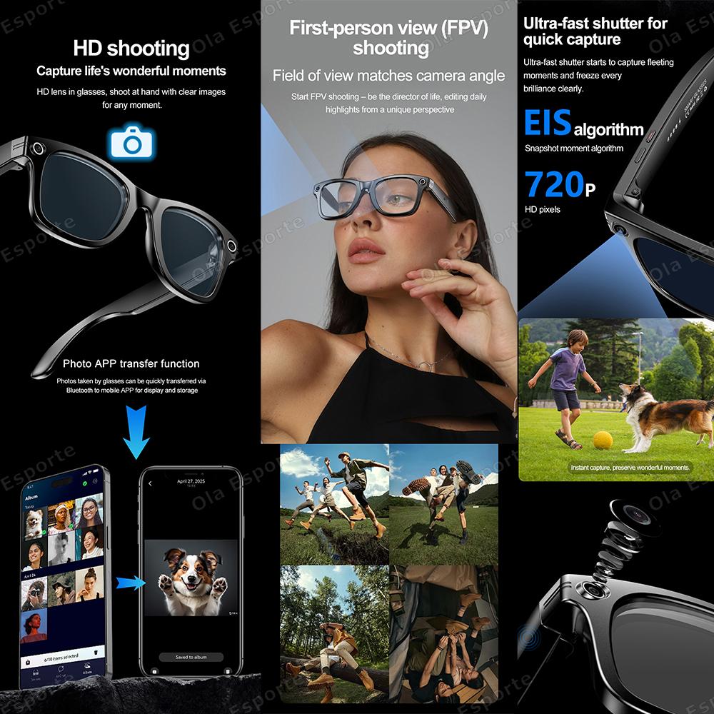 New Smart Glasses Recording Videos AI Photo Recognition Answer Translation Bluetooth Call glasses Outdoor Sports Sunglasses Men Wearable Local Magnetic Bk-Wh - Image 4