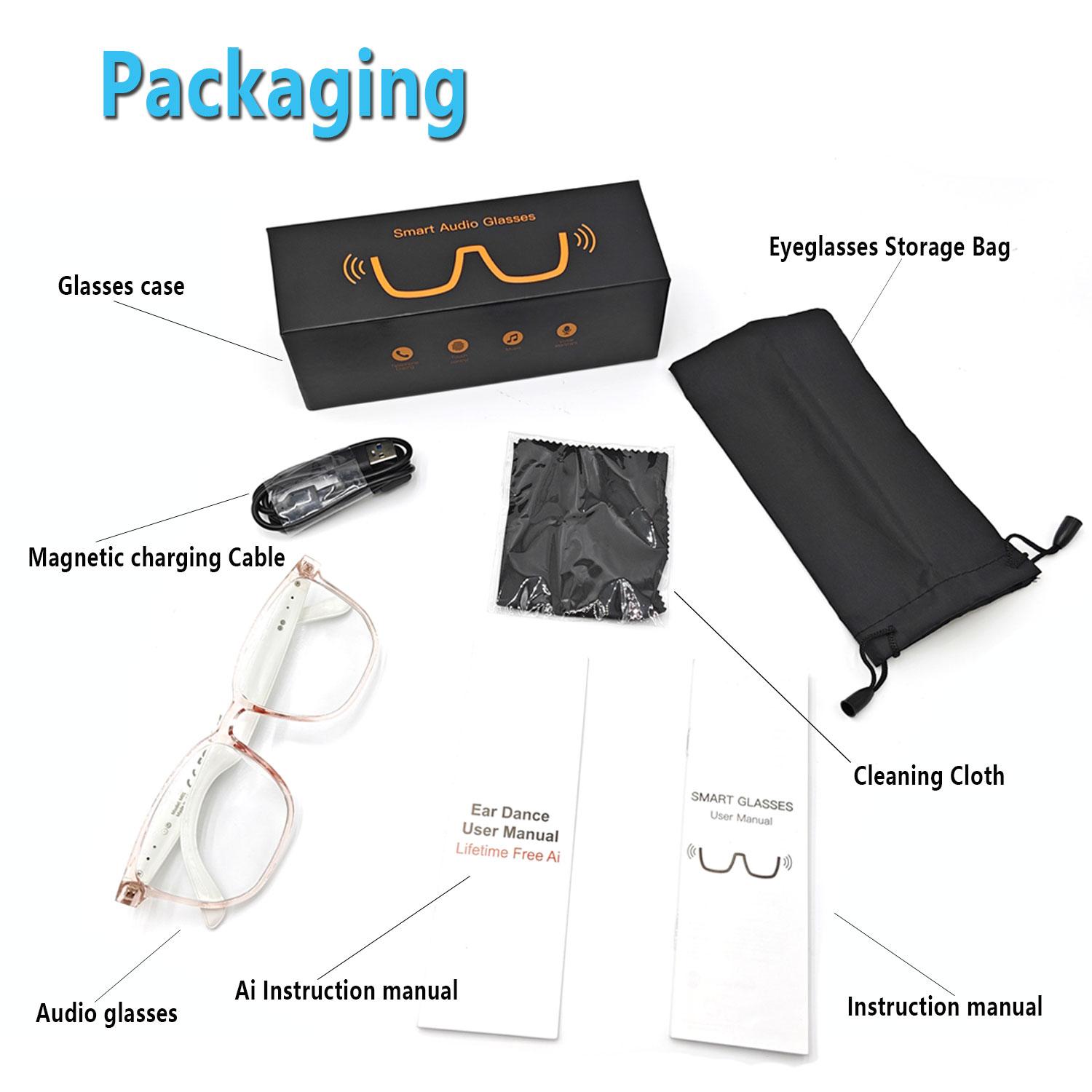 Smart AI translation audio glasses, real-time app translation in over 160 languages, light-sensitive color-changing lenses Wearable White