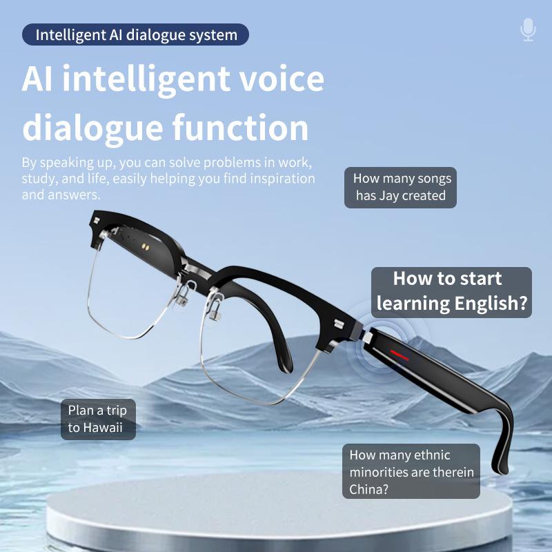 AI Real-time Translation Smart Glasses Wireless Bluetooth Call & Voice Assistant Touch Control Glasses with Mic Speaker Earphone Automatic Wearable Water Proof Chargeable D Style Full Frame - Image 2