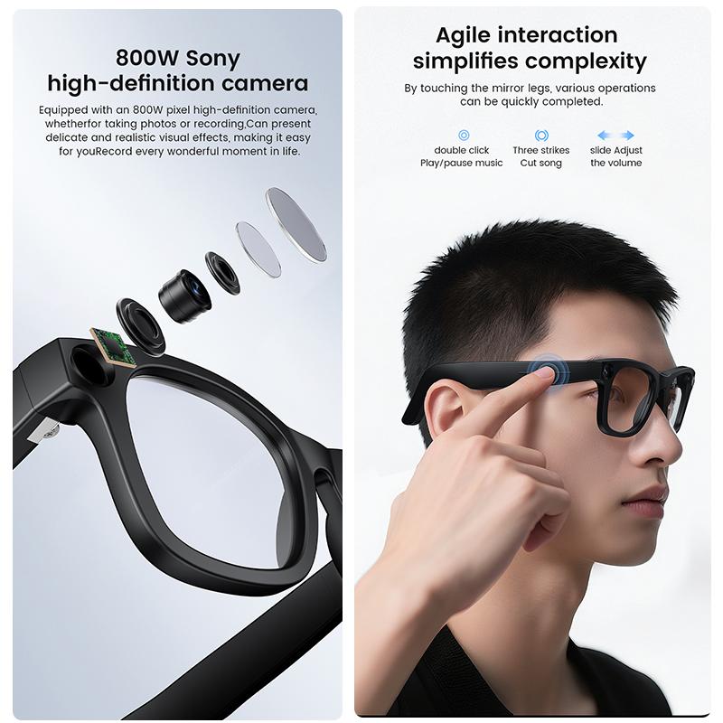 AI Smart Glasses Men Women 800W HD Camera Video Translation Music Touch Outdoor Sports 32GB Ultra Large Battery Smart Glasses Wearable Transparent Lenses - Image 3