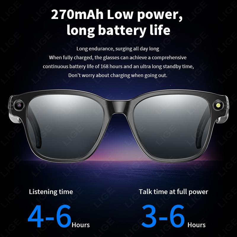 LIGE Smart AI Glasses 800W Pixel Shooting Camera HD Photo Video Voice Call Translation Waterproof Bluetooth Chat Sunglasses New - Image 5