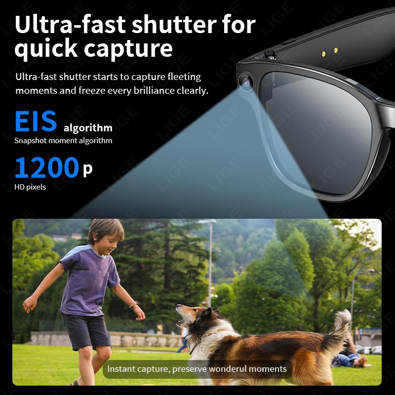 LIGE Smart AI Glasses 800W Pixel Shooting Camera HD Photo Video Voice Call Translation Waterproof Bluetooth Chat Sunglasses New - Image 3