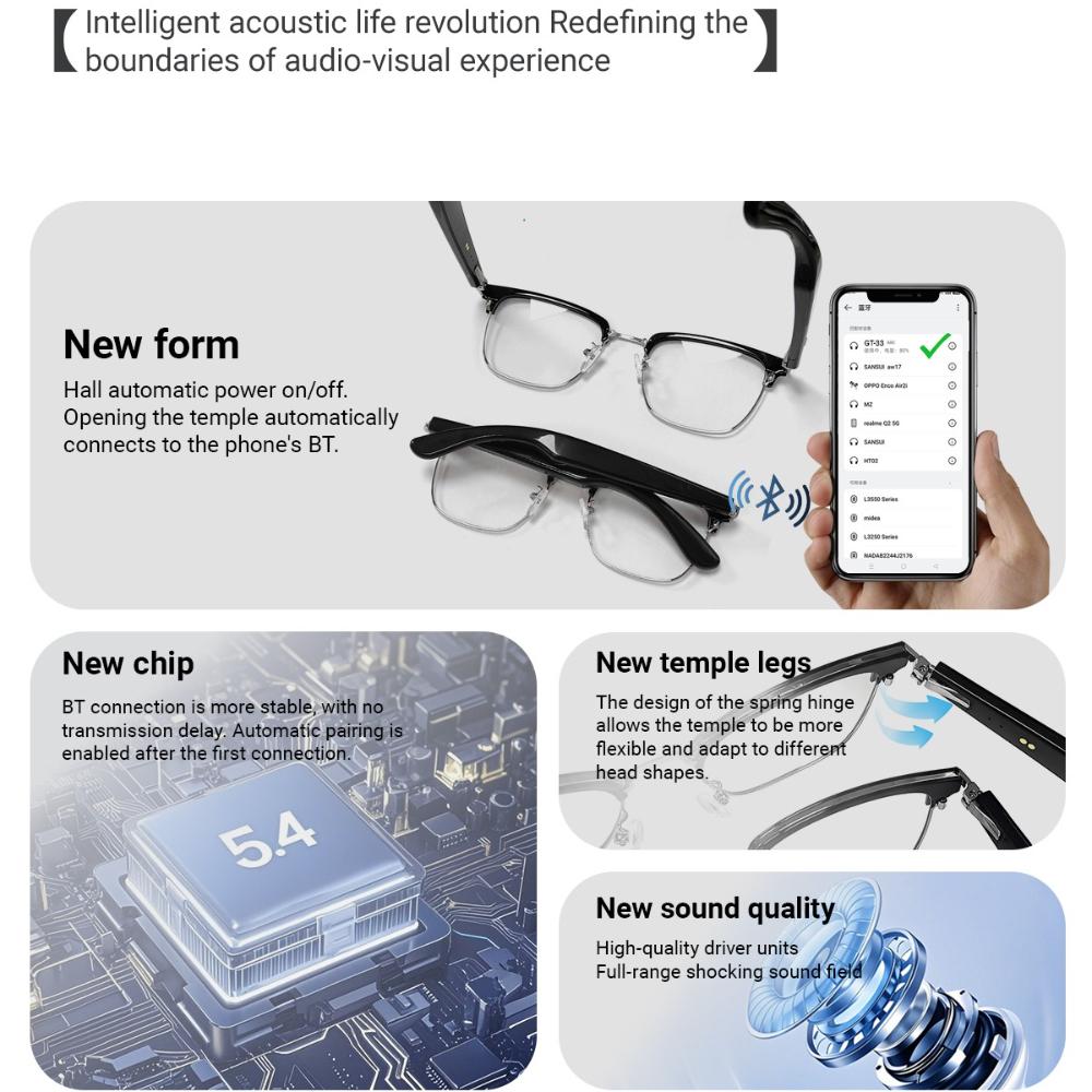 GT-33 smart glasses anti-blue light glassesTranslation Sunglasses Voice Remote Control Music Eyewear Waterproof Eyeglasses - Image 3
