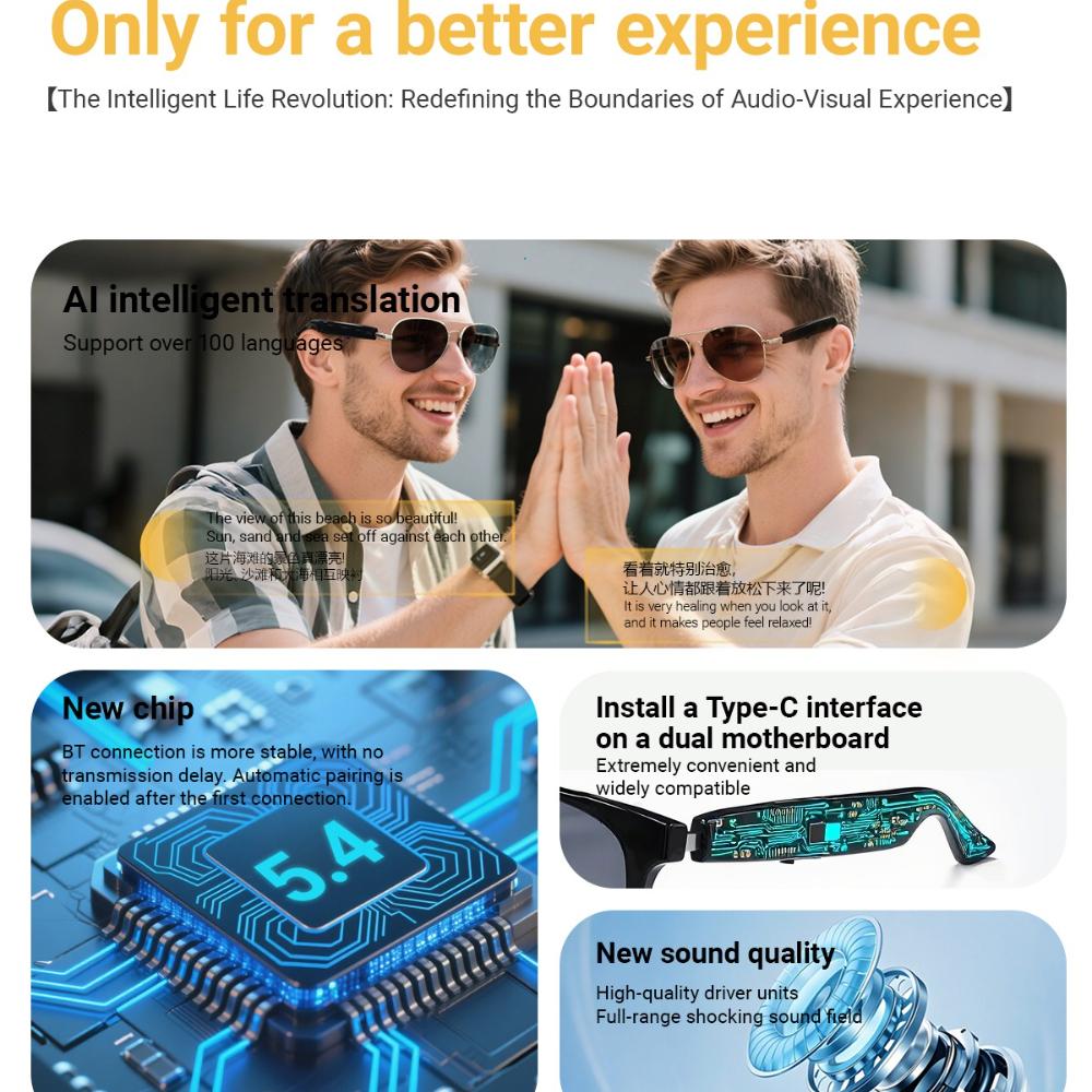 F18 smart glasses of AI Intelligent Translation Glasses Sunglasses Voice Remote Control Music Eyewear Waterproof Eyeglasses - Image 4