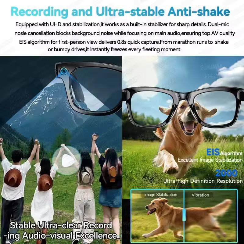 2025 New Women 4K UHD 800W Pixel Anti Shake Camera Glasses AI Translation WiFi Voice Smart Glasses IP65 Men Anti Blue Light lens