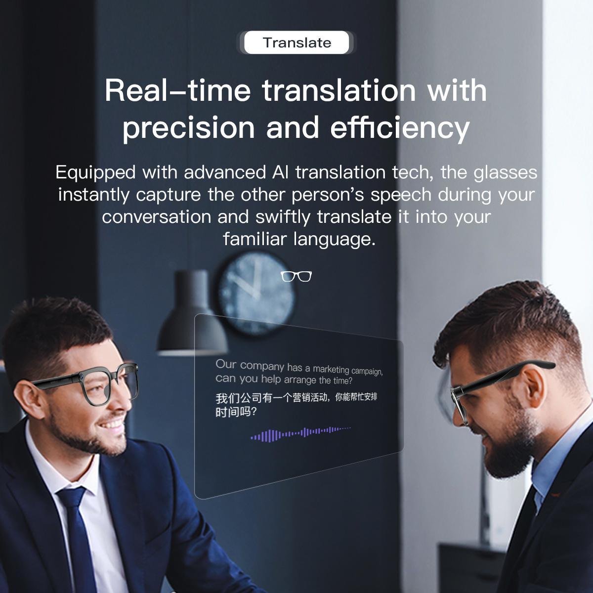 NEW Smart Glasses 800W HD Camera AI Voice Assistant Translation Real-time DVR Camcorder Conference Record Headphones for Xiaomi
