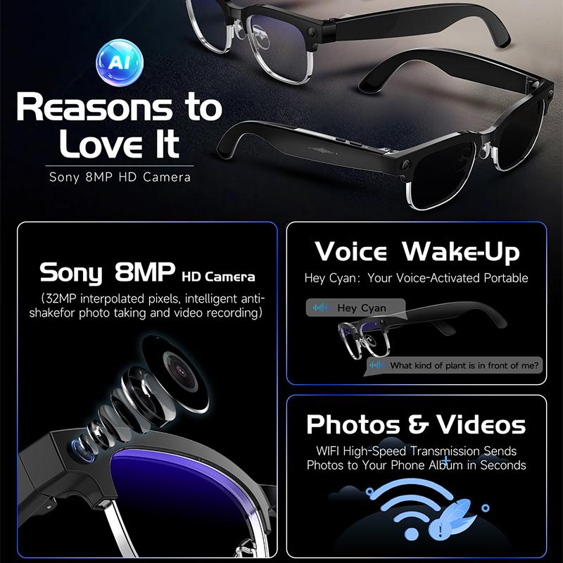 New 800W 4K UHD Camera Smart AI Glasses Recording Videos Photo Recognition Al Voice Translation 290mAh Bluetooth Smart Glasses