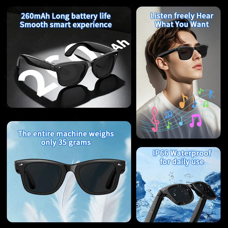 Smart glasses with AI camera and new video features, intelligent two-way translation, smart sunglasses, compatible with Google, equipped with a camera, suitable for men