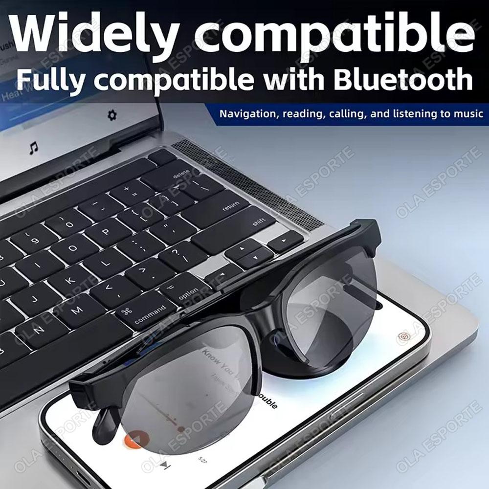 Smart glasses, designed for men, new arrival with Bluetooth 5.3, featuring stereo bass sound with blue light protection, dual speakers, touch control system, music playback, headphones, and sunglasses functionality. - Image 3