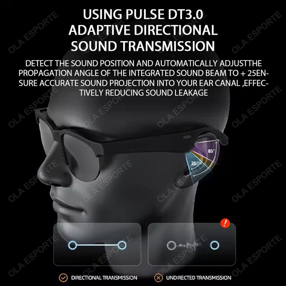 Smart glasses, designed for men, new arrival with Bluetooth 5.3, featuring stereo bass sound with blue light protection, dual speakers, touch control system, music playback, headphones, and sunglasses functionality. - Image 4