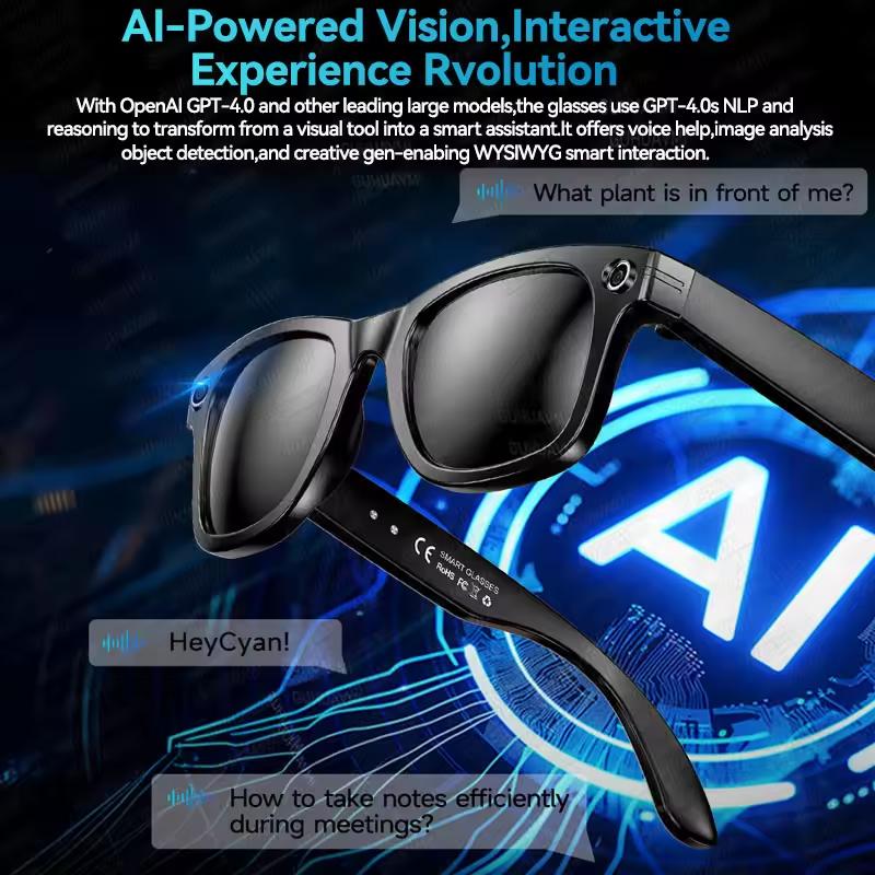 800W Pixels AI Smart Glasses with Camera Sunglasses Video Recorder Take a photo Translation HD Call Anti-blue Glasses Man Women