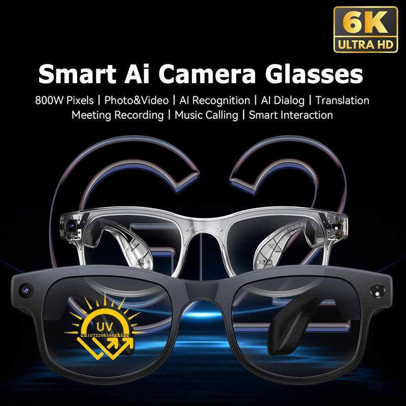 Smart Glasses with Camera, AI 6K, Bluetooth, Multi-Function Calling, Voice Assistant, Music Player, Translation, Photochromic Glasses, New
