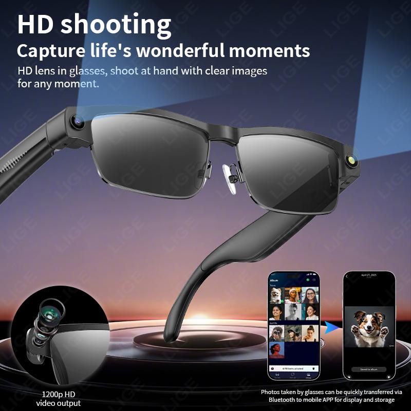 Smart Black Glasses with 8 Million Pixels, Video Recording, AI Photo Recognition, Answer Translation, 270mAh Battery, Latest Bluetooth Technology, Designed for New Usage