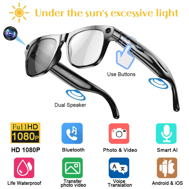 Smart Glasses, AI Technology, 4K HD Photochromic, Video Recording, Wireless Bluetooth Calling, Voice Assistant, Music Translation