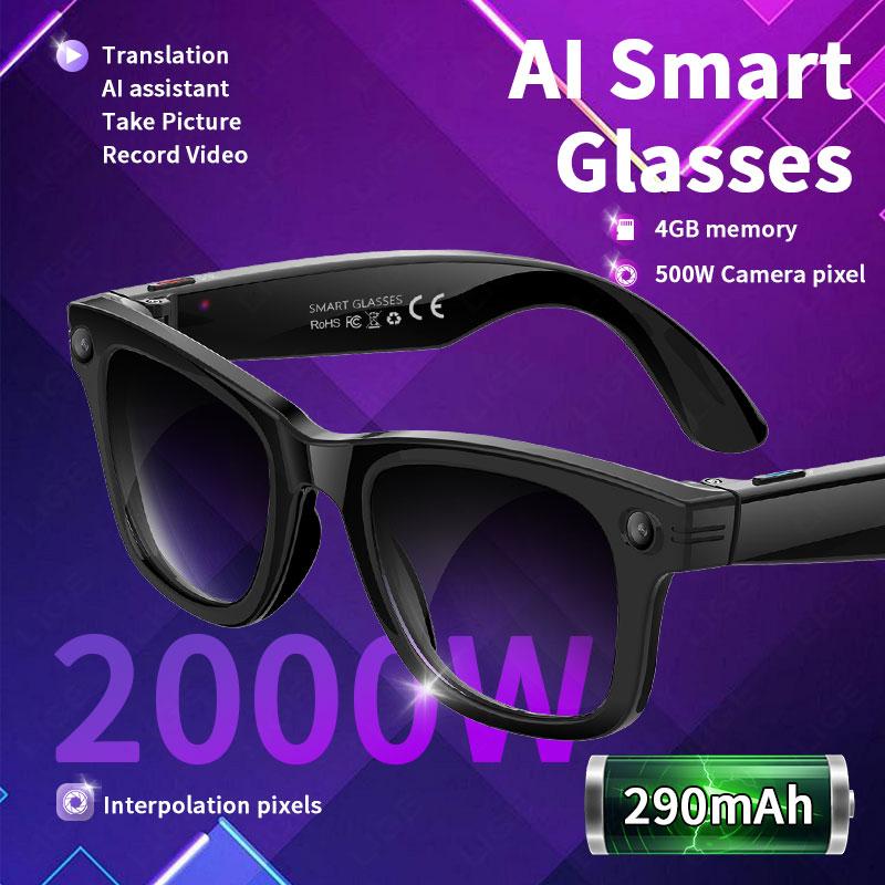 AI Smart Glasses 5 Million Pixels Recording Videos Photo Recognition Answer Translation 290mAh IP66 Waterproof Bluetooth Glasses - Image 1
