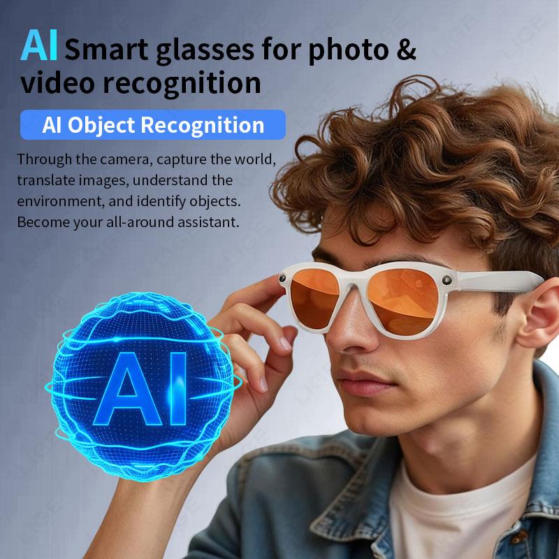 LIGE AI Smart Glasses 6K HD Camera Glass Multifunctional Bluetooth Call Voice Assistant Music Play Translation Glasses 2026 New