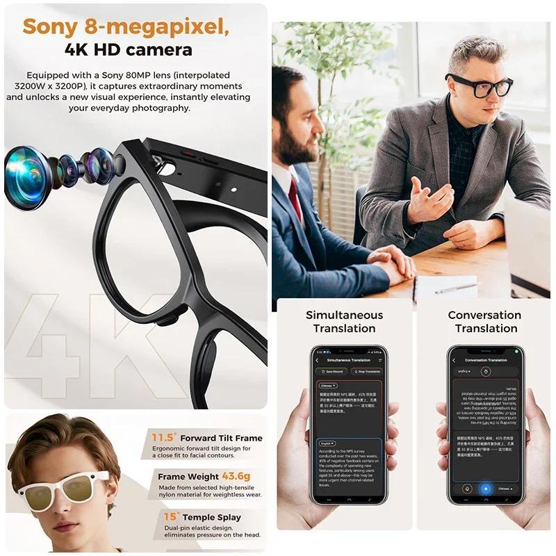 AI Smart Glasses, 4K HD Video, 800MP Camera, WiFi Transfer, 32GB Memory, GPT Chat Voice Assistant, BT Calling, 3600mAh Charging Case, Released in 2026